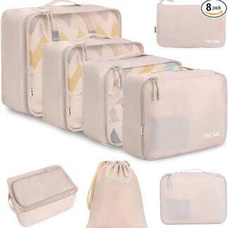 BAGAIL 8 Set Packing Cubes Luggage Organizers, Cream