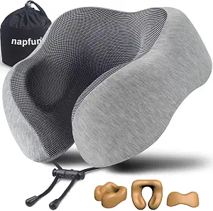 napfun Memory Foam Travel Neck Pillow, Light Grey