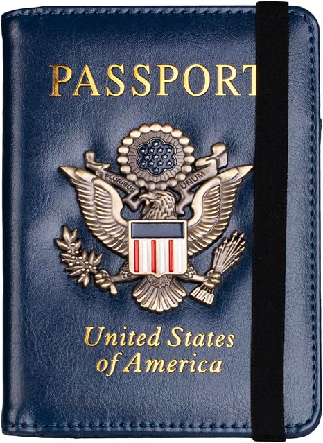 TOURSUIT RFID Blocking Leather Passport Holder, Dark Blue