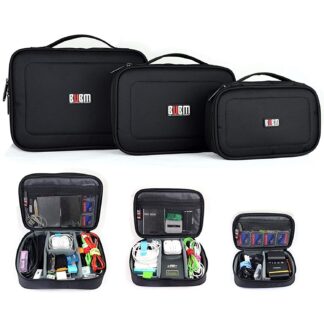 BUBM 3pcs Double Layer Electronic Organizer, Travel Gadgets Bag (Black)