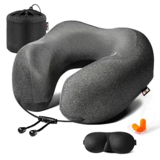 MLVOC Neck Pillow for Traveling - 100% Pure Memory Foam Travel Kit (Black)