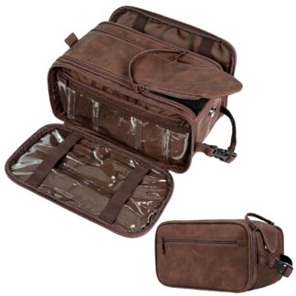 PAVILIA Toiletry Bag for Men, Shaving Dopp Kit (Brown)