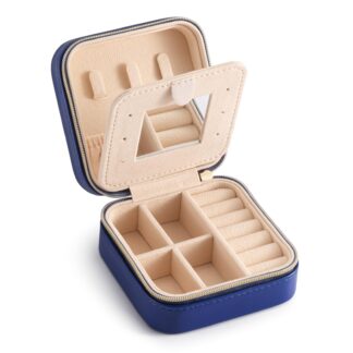 TRODANCE Jewelry Case with Mirror, Small Travel Jewelry Organizer (Blue)