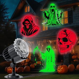 Ghost & Skeleton Halloween Projector Light with Remote, Timer and Spooky Sounds