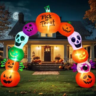 MGparty 10FT Halloween Inflatable Pumpkin Skeleton Archway with LED lights