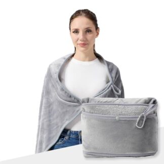 SHINEDOOR Travel Blanket with Carry Bag - Lightweight Wearable Airplane Blanket (Light Grey)