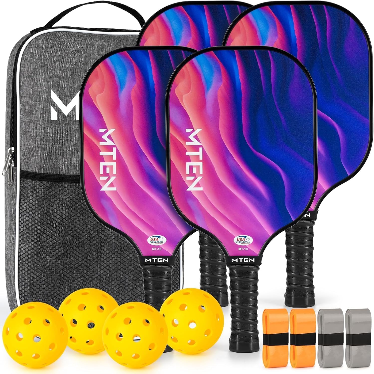 MTEN Pickleball Paddles Set of 2/4/1, USAPA Approved Fiberglass Rackets