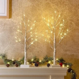PEIDUO 2FT Birch Tree with LED Lights, 2 Pack