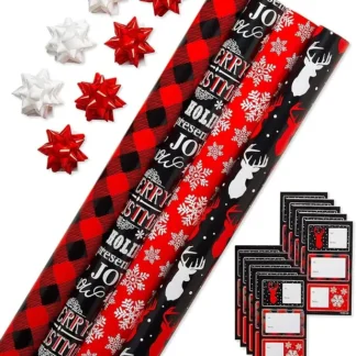 American Greetings Buffalo Plaid Christmas Wrapping Paper, 120 sq ft