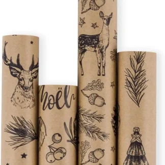 RUSPEPA Kraft Christmas Wrapping Paper, 4 Rolls