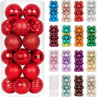 XmasExp 24ct Red Shatterproof Christmas Ornaments, 1.57in
