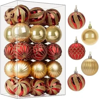 SHareconn 30ct Red & Gold Christmas Tree Balls, 2.36in
