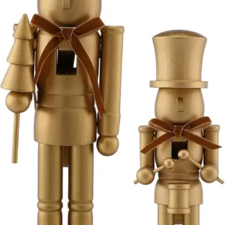 Weysat 2 Pcs Gold Wooden Christmas Nutcracker Figures, 10in & 15in