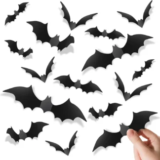 Piteno 140Pcs Bats Halloween Decorations Party Supplies, Realistic PVC 3D Black Scary Bat Stickers for Creepy Home Decor