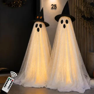 2Packs Halloween Decorations Outdoor, 59in Spooky Ghost with Remote Control String Lights
