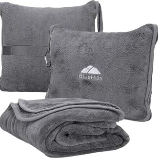 BlueHills Premium Soft Travel Blanket Pillow 2-in-1, Gray
