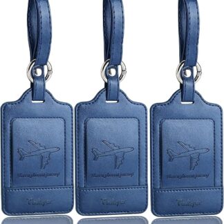 Teskyer Leather Luggage Tags 3-Pack, Blue