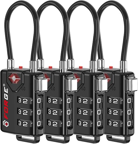 Forge TSA Approved Luggage Locks 4-Pack, Black